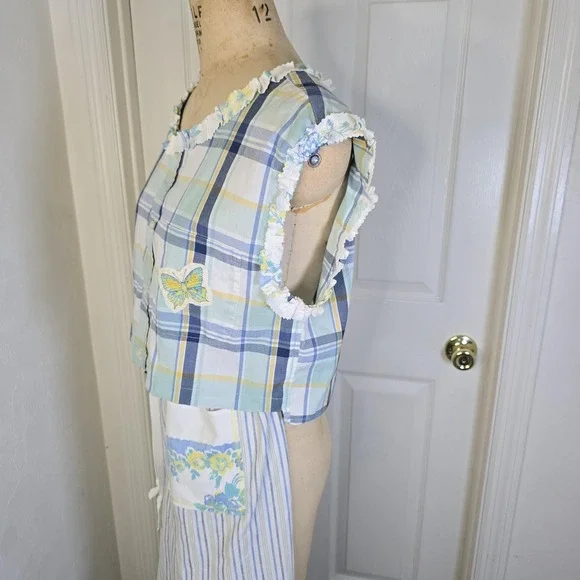 2pc vintage tablecloth linen lace butterfly upcycled pants and top S-M - Picture 6 of 10